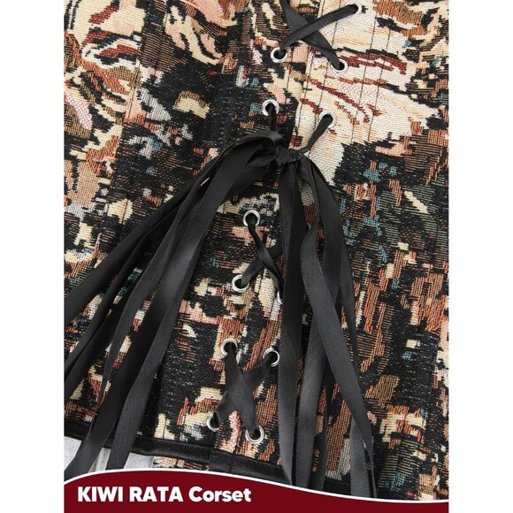 Women's Denim Corset Top Vintage Floral Lace Up Bustier Party Wear - Picture 6 of 6